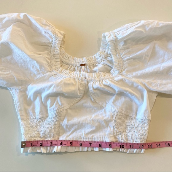 Free People White Crop Top Puff Sleeves - Picture 8 of 9